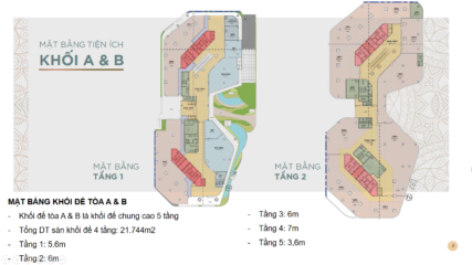 Mặt bằng Crystal Vân Đồn tòa A & B Tầng 1, Tầng 2