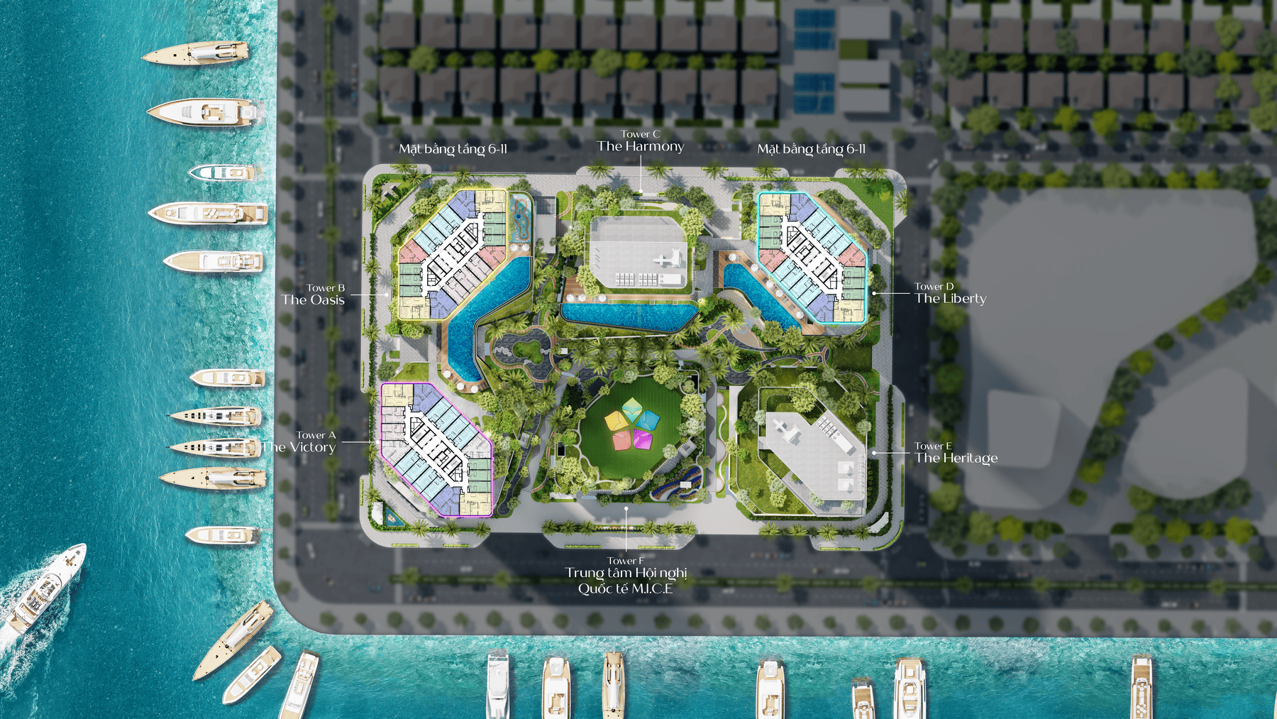 Vị trí các toà căn hộ thuộc dự án Crystal Holidays Harbour Vân Đồn