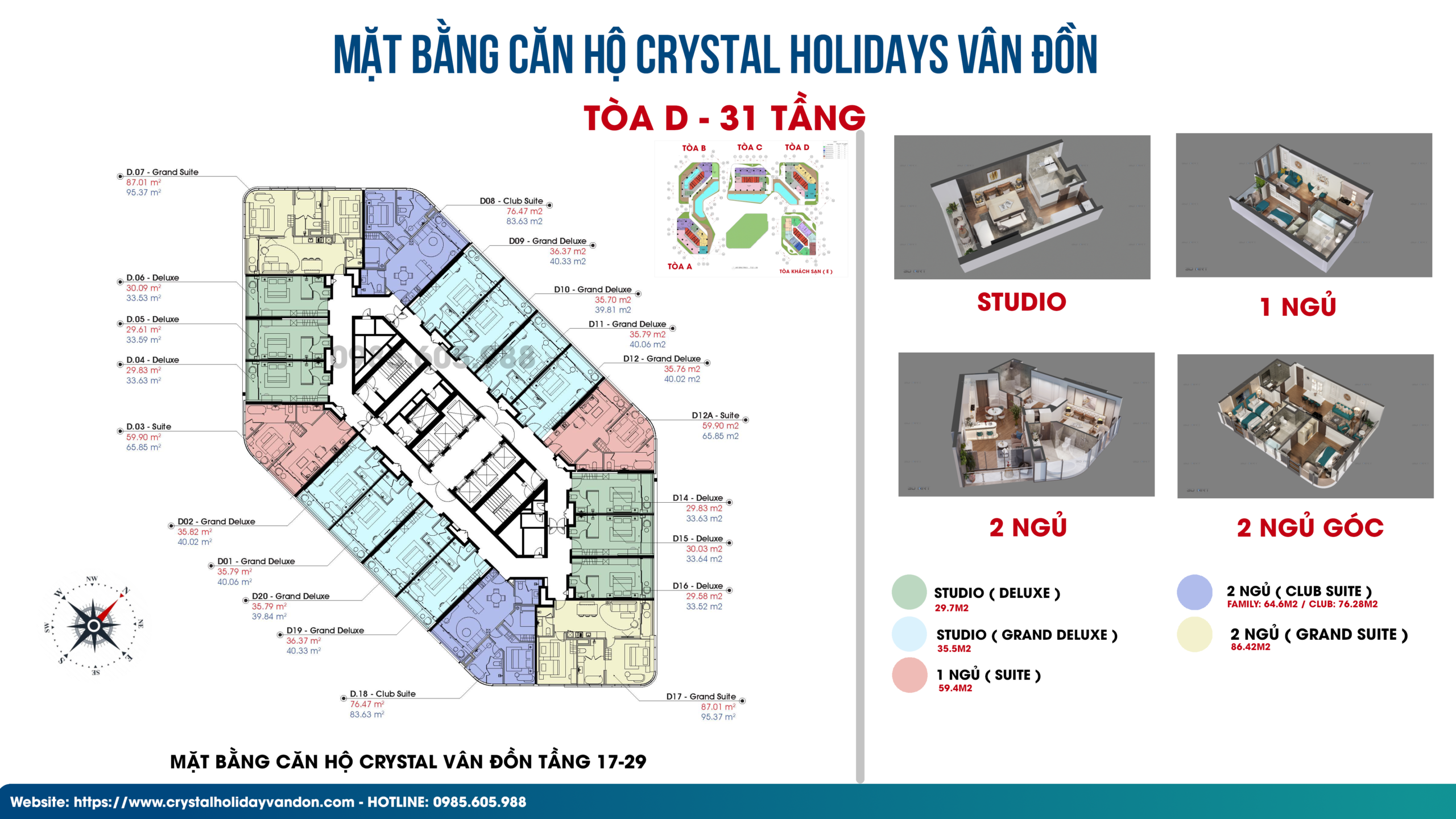 Mặt bằng căn hộ toà D Crystal Vân Đồn Tầng 17-29